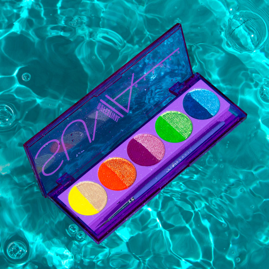 suva beauty's uv festival hydra fx palette shot in water